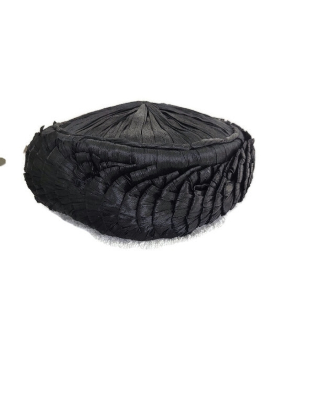 Black Woven Raffia Pillbox Hat Vintage